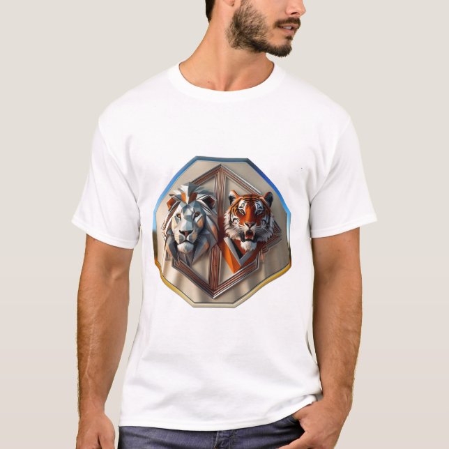 Fractal Fury : Lion vs. Tiger  T-Shirt (Front)