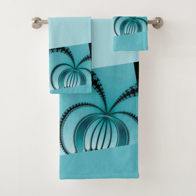 Fractal Garden azure Bath Towel Set (Insitu)