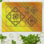 Fractal Geometry Hand Towel<br><div class="desc">Three styles of hand-drawn fractals, including Siepinski triangles, Apollonian gaskets, and a similarly themed square design, make up the layers of this geometric mandala, overlaid onto a bright yellow and orange gradient.</div>