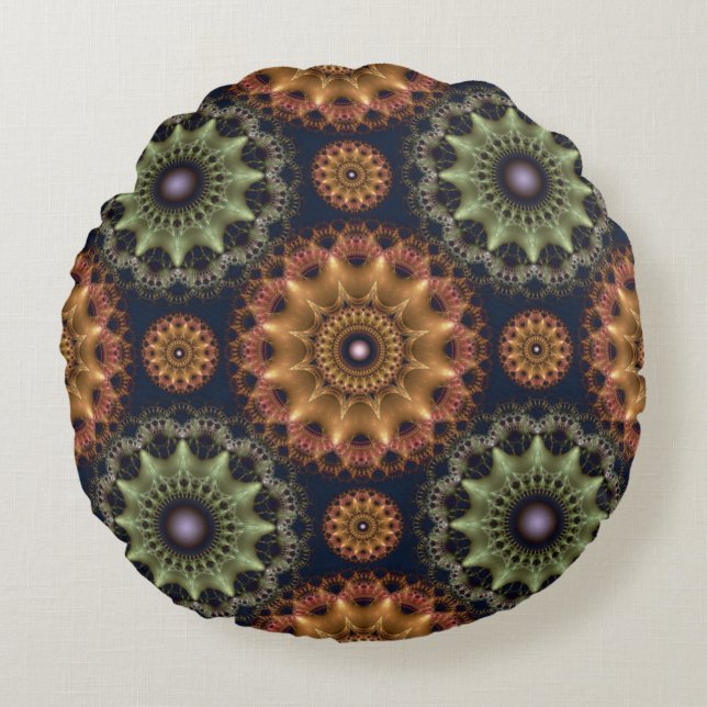 Fractal glossy frilly star pattern round pillow (Front)