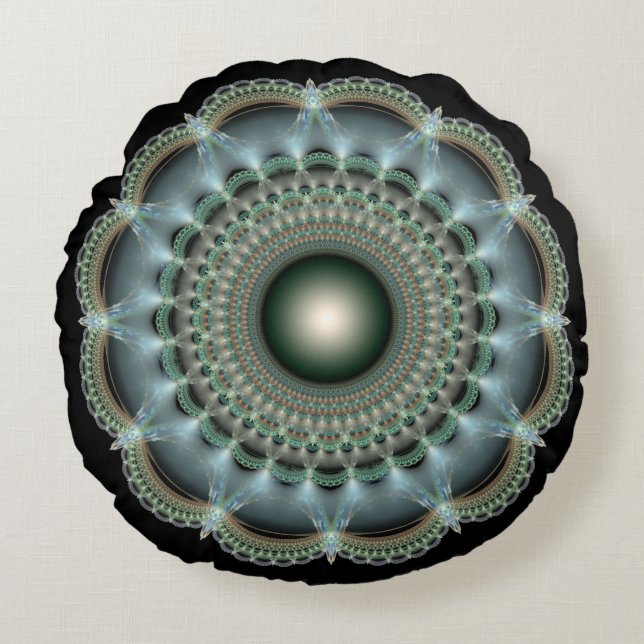 Fractal glossy mandala round pillow (Front)