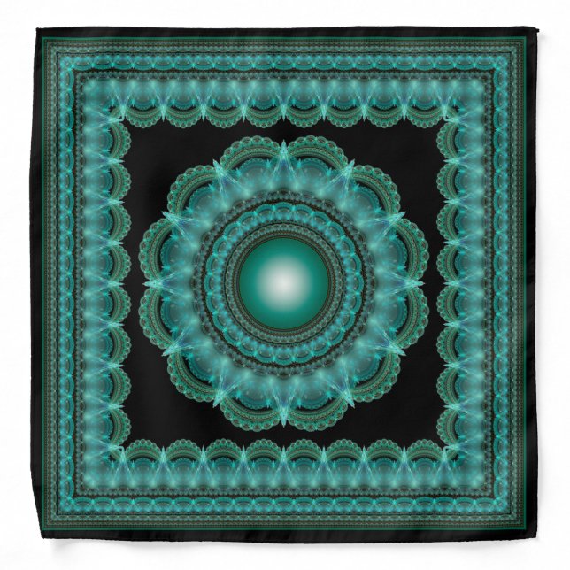 Fractal glowing framed mandala bandana (Front)