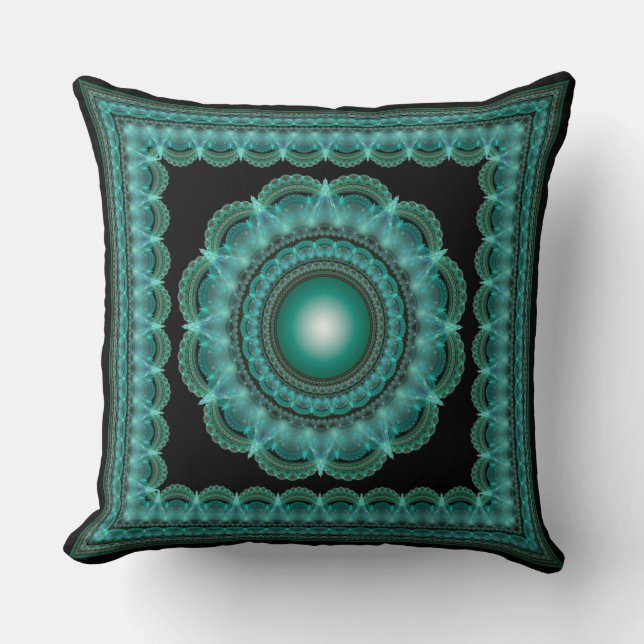 Fractal glowing framed mandala throw pillow (Front)