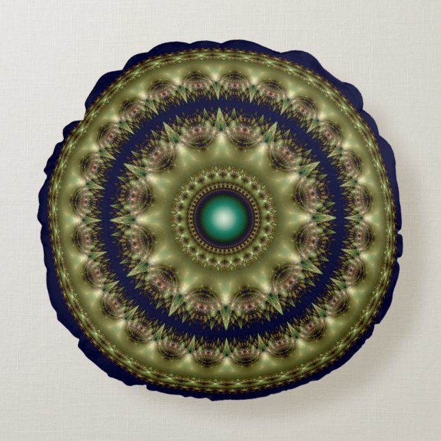 Fractal glowing round kaleidoscopic pattern pillow (Front)