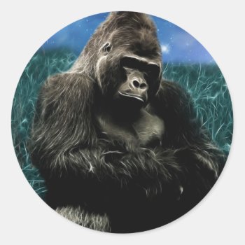Fractal Gorilla In The Meadow Classic Round Sticker by laureenr at Zazzle