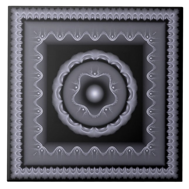 Fractal gray visionary decoration ceramic tile (Front)