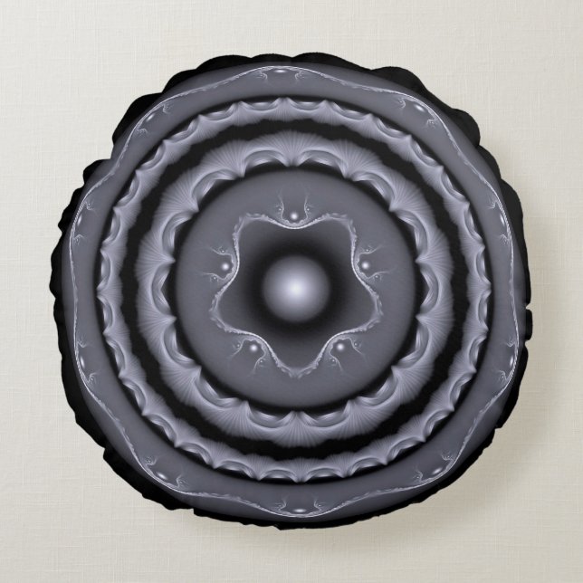 Fractal gray visionary decoration round pillow (Front)