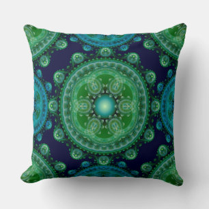 Fractal green blue oriental decoration throw pillow