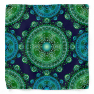 Fractal green blue oriental pattern bandana