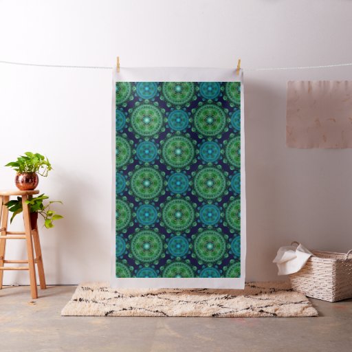 Fractal green blue oriental pattern fabric