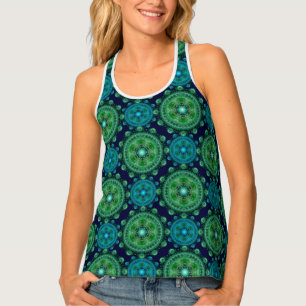Fractal green blue oriental pattern tank top