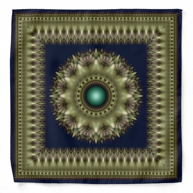 Fractal green brilliant framed mandala bandana (Front)