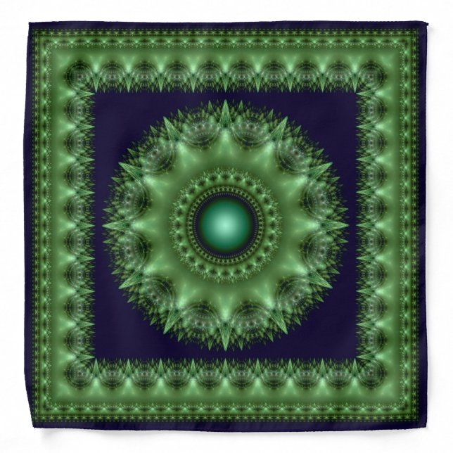 Fractal green brilliant framed mandala bandana (Front)