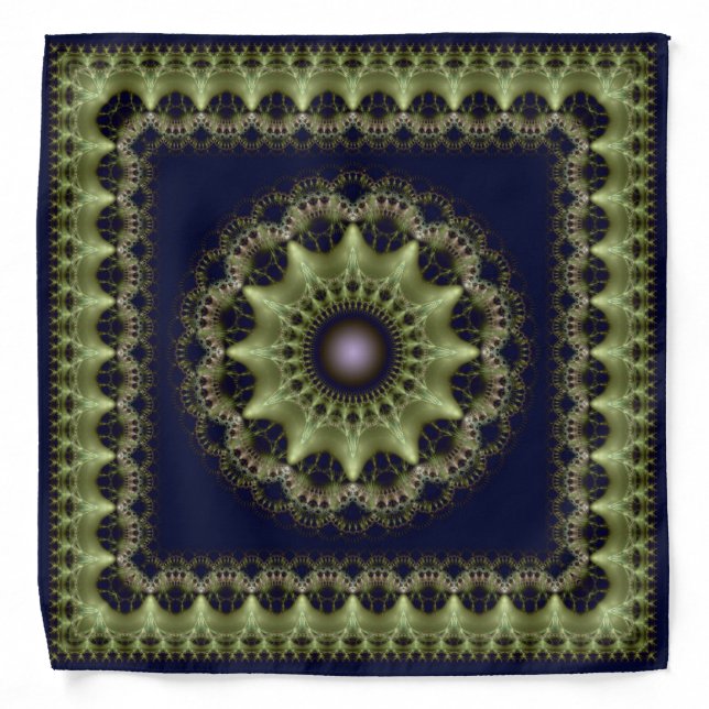 Fractal green brilliant framed mandala bandana (Front)