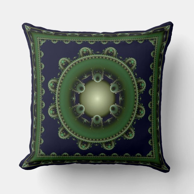 Fractal green framed decoration throw pillow (Front)