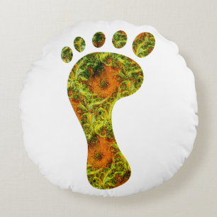 Fractal Green Palm Leaf Bare Footprint Round Pillow