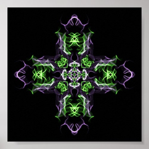 Fractal Green  Purple Cross Private Contemplation Poster