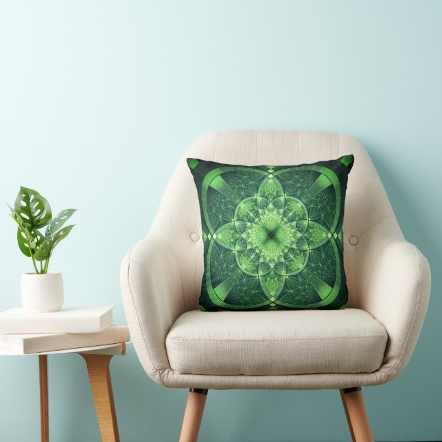 Fractal Green St Patrick's Day Lucky Shamrock Throw Pillow (Chair)
