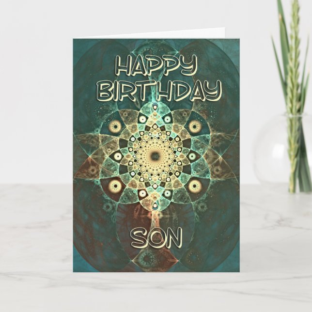 Fractal grunge birthday card for Son (Front)
