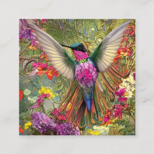 Fractal Hummingbird Gem Graphic Square Business Card (Front)