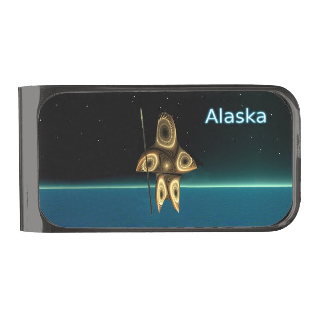 Fractal Inuit Hunter - Alaska Gunmetal Finish Money Clip (Front)