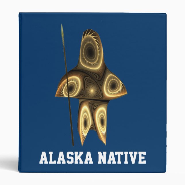 Fractal Inuit Hunter - Alaska Native 3 Ring Binder (Front)