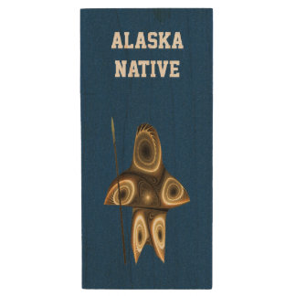 Fractal Inuit Hunter - Alaska Native Wood USB Flash Drive