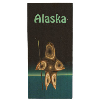 Fractal Inuit Hunter - Alaska Wood USB Flash Drive