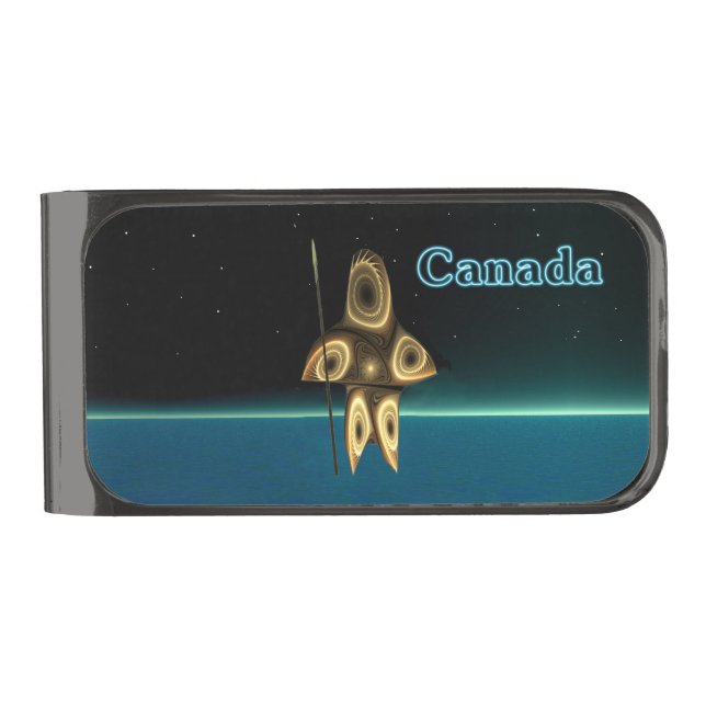 Fractal Inuit Hunter - Canada Gunmetal Finish Money Clip (Front)