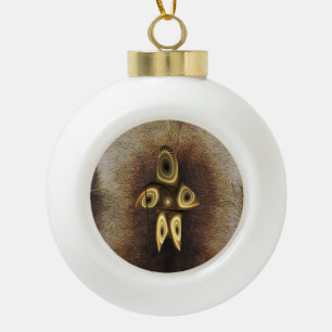 Fractal Inuit Hunter Ceramic Ball Christmas Ornament