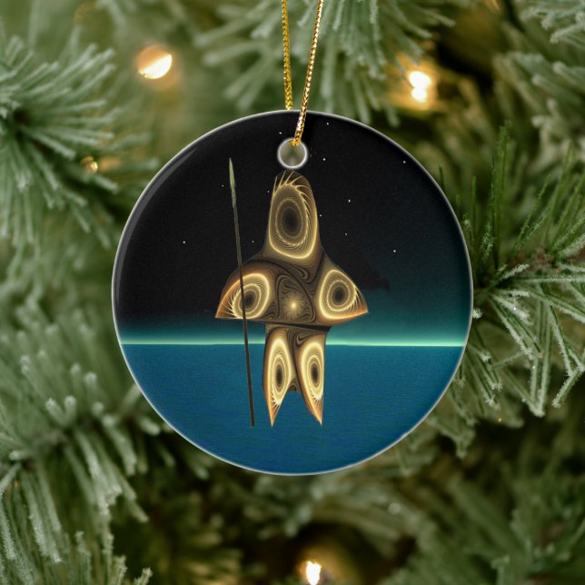 Fractal Inuit Hunter Ceramic Ornament (Tree)