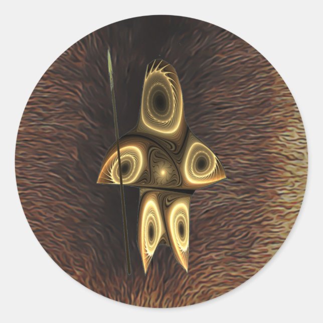 Fractal Inuit Hunter Classic Round Sticker (Front)