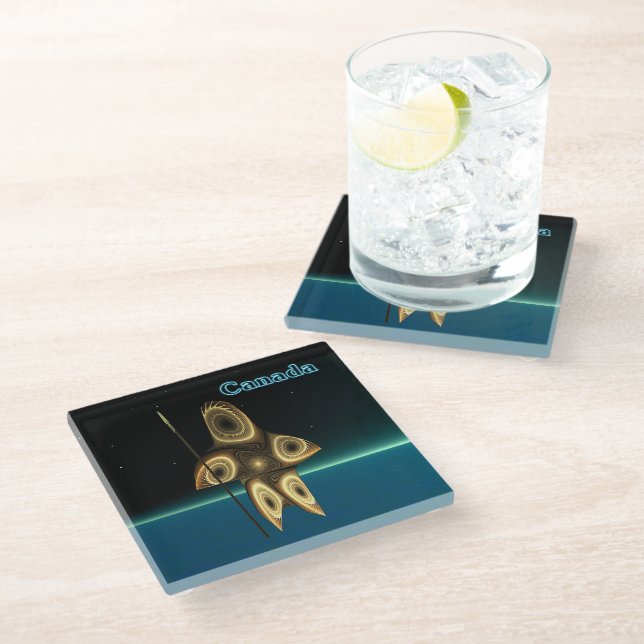 Fractal Inuit Hunter Glass Coaster (Angled)