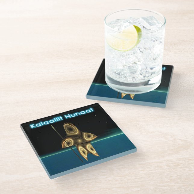 Fractal Inuit Hunter - Greenland Glass Coaster (Angled)