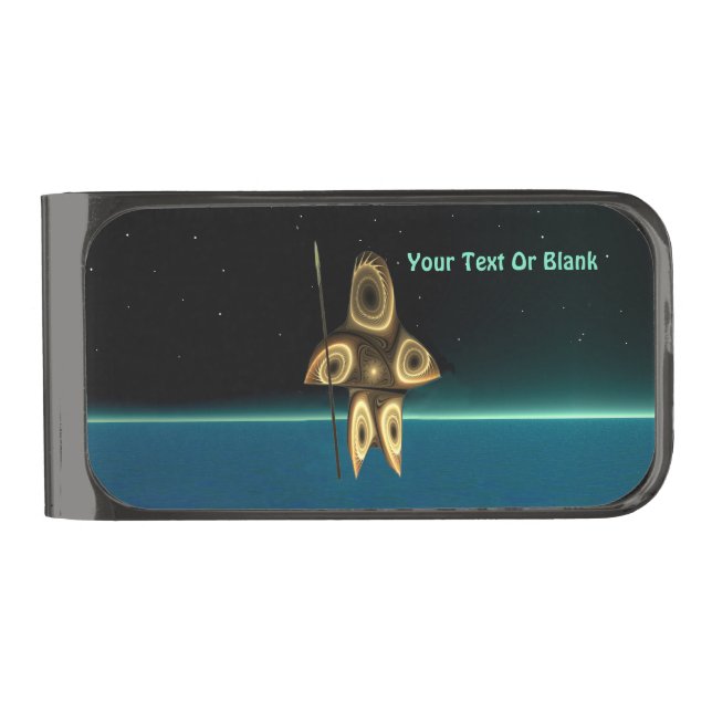 Fractal Inuit Hunter Gunmetal Finish Money Clip (Front)