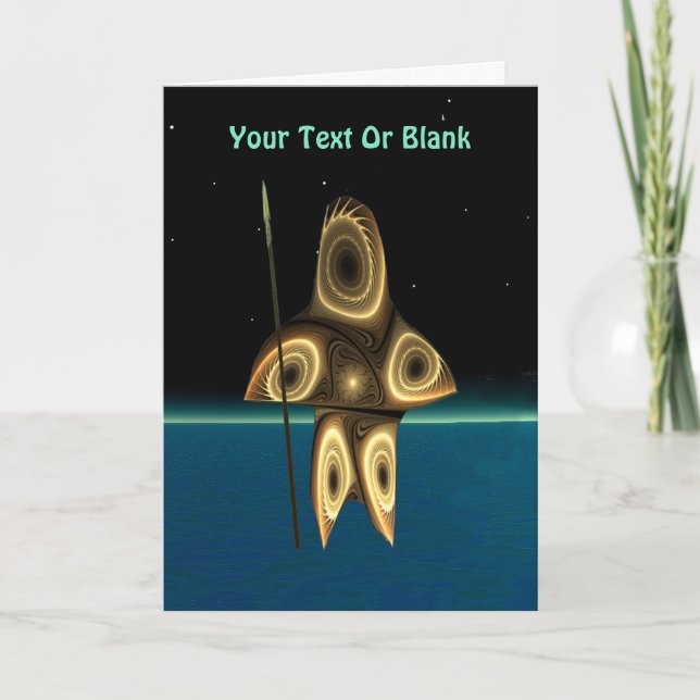 Fractal Inuit Hunter Holiday Card (Front)