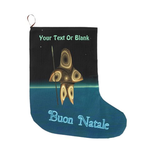 Fractal Inuit Hunter Large Christmas Stocking