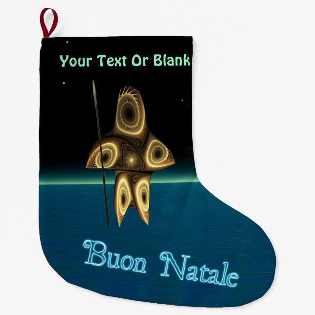Fractal Inuit Hunter Large Christmas Stocking (Front)