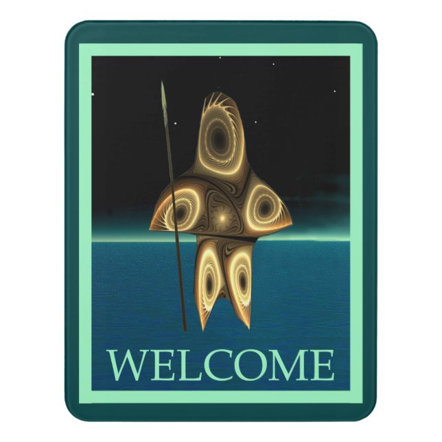 Fractal Inuit Hunter - Welcome Door Sign (Contemporary Vert)