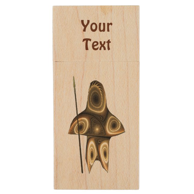 Fractal Inuit Hunter Wood Flash Drive (Front Vertical)