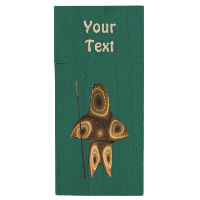 Fractal Inuit Hunter Wood USB Flash Drive (Front Vertical)