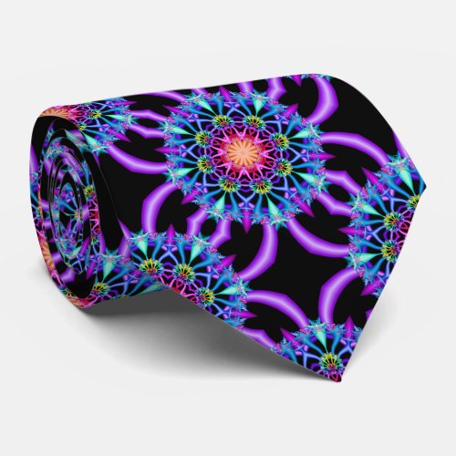 Fractal Kaleidoscope Rainbow Florets Tie