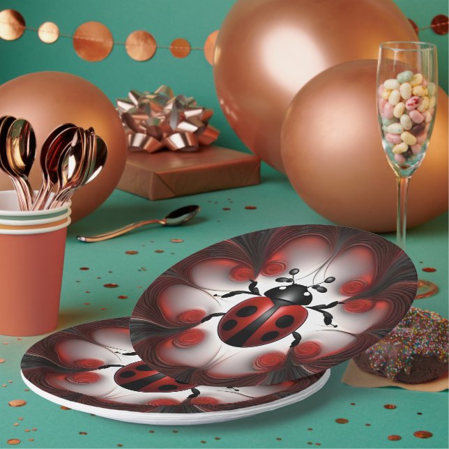 Fractal Ladybug Art Design, Paper Plates (Multi)