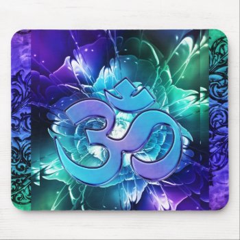 Fractal Lotus Flower With Om In Blues And Green Mouse Pad by BecometheChange at Zazzle