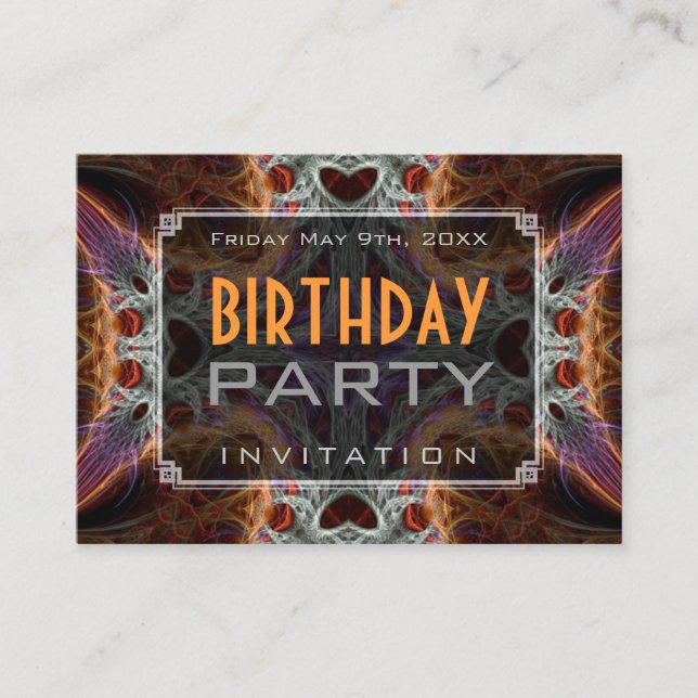 Fractal Love Hearts Birthday Mini Invitations (Front)