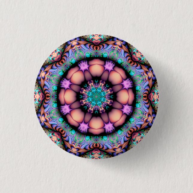 Fractal Mandala Floral Psychedelic Art Button (Front)