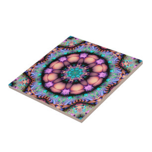 Fractal Mandala Floral Psychedelic Ceramic Tile