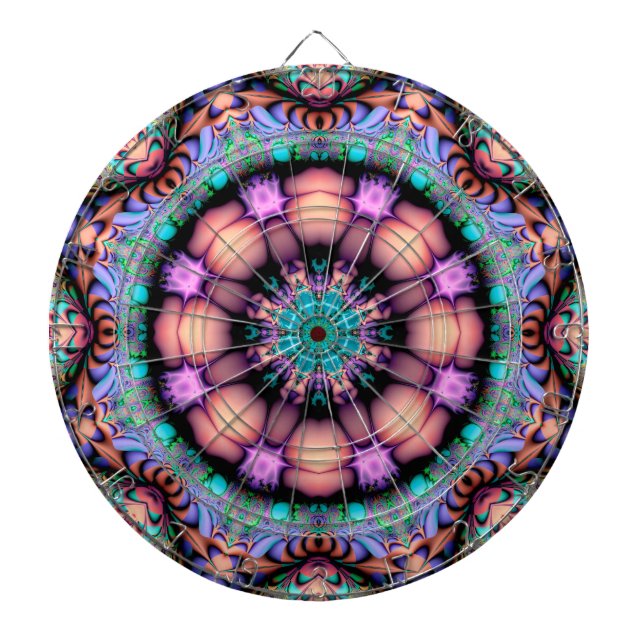 Fractal Mandala Floral Psychedelic Dart Board (Front)