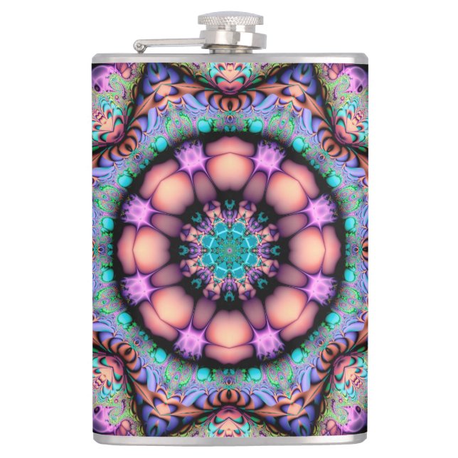 Fractal Mandala Floral Psychedelic Flask (Front)