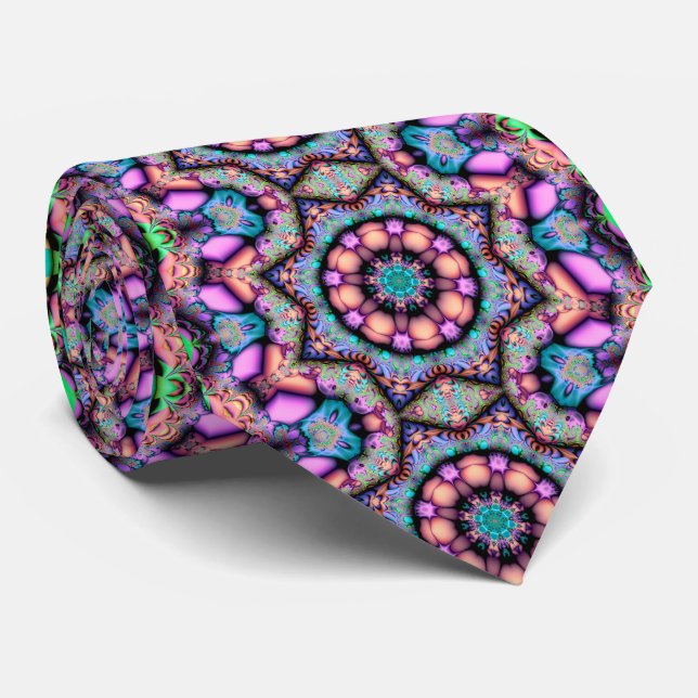 Fractal Mandala Floral Psychedelic Neck Tie (Rolled)